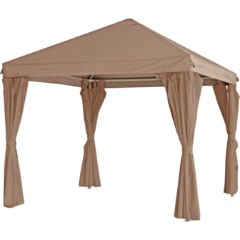 Paviljoen Yasumi, 3x3 meter, polyester taupe doek, incl zijwanden met rits.